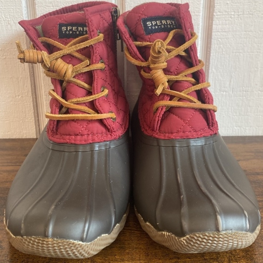 Sperry Saltwater Quilted Duck Boots Red Brown Rubber/Nylon Rain Boots Waterproof - Picture 4 of 11